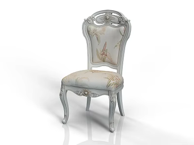 Classic Light Colored Dining Chair With Carved Backrest Patterned Upholstery And Elegant Curved Legs 3d model