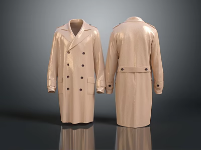 Beige Long Trench Coat With Double Breasted Lapel Collar Pockets And Epaulets 3d model