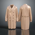 Beige Long Trench Coat With Double Breasted Lapel Collar Pockets And Epaulets