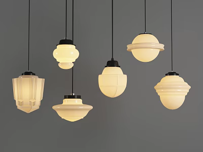 Modern Style Chandeliers With Various Designs Hanging In Warm Light Gray Background 3d model