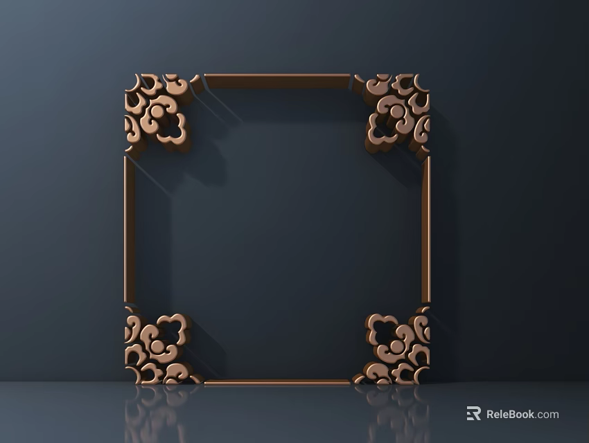 Ornate Carved Frame With Intricate Patterns On Four Corners Brown Dark Gray Background Reflection 3d model 