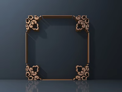 Ornate Carved Frame With Intricate Patterns On Four Corners Brown Dark Gray Background Reflection 3d model