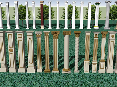 Different Designs Of Roman Columns In Outdoor Area With Trees 3d model