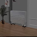 Folding Dining Table With Marble Pattern And Wheels On Wooden Floor Near Green Plant