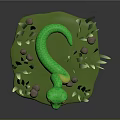 Green Cartoon Snake Character With Smiling Face In Grass And Stones