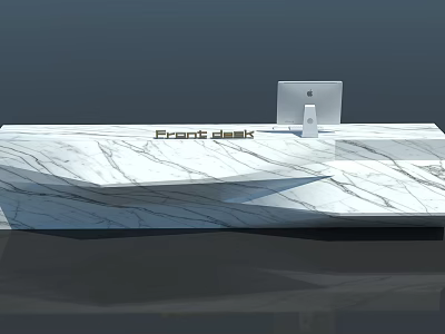Modern Front Desk With Marble Texture And Apple iMac For Office Reception 3d model