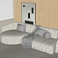 Light Gray Curved Sectional Sofa With Cushions Throw Blanket And Abstract Painting In Modern Room