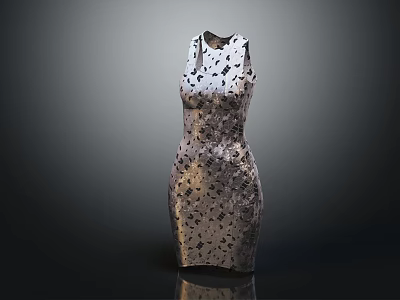 Elegant Sleeveless Sequined Fitted Party Dress With Sparkling Black Patterns 3d model