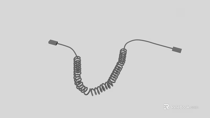 Coiled Spring Cable With Two End Connectors Flexible Durable On Gray Background 3d model 