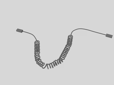 Coiled Spring Cable With Two End Connectors Flexible Durable On Gray Background 3d model