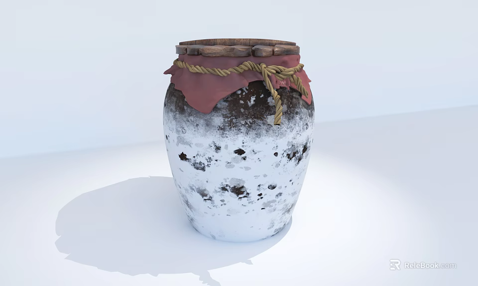 Rustic Clay Wine Bottle And Glass With Red Cloth Rope Decoration Vintage Design 3d model 