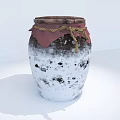 Rustic Clay Wine Bottle And Glass With Red Cloth Rope Decoration Vintage Design