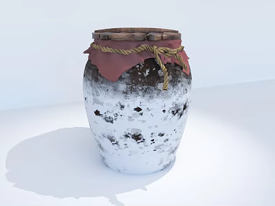 Rustic Clay Wine Bottle And Glass With Red Cloth Rope Decoration Vintage Design 3d model