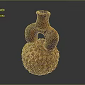 Ancient Handcrafted Sculpted Pottery Vase With Double Handles And Detailed Textured Base