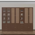 Classic Solid Wood Bookcase With Glass Rattan Panels Ample Storage Drawers And Built In Lighting
