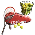 Tennis Equipment With Racket Bag Balls Water Bottle And Basket