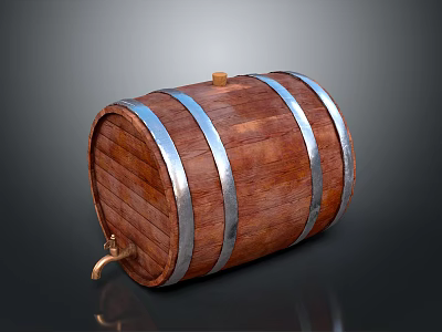 Traditional Wooden Barrel With Shiny Metal Hoops And Brass Tap Design 3d model