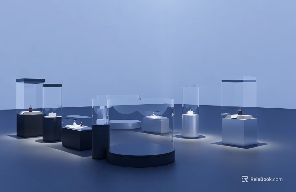 Modern Glass Display Shelves With Various Shapes And LED Lighting For Retail Products 3d model 