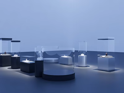 Modern Glass Display Shelves With Various Shapes And LED Lighting For Retail Products 3d model