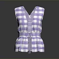 Stylish Purple And White Checkered V Neck Sleeveless Vest With Waist Tie