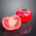 Fresh Ripe Tomato Whole And Sliced With Water Droplets On Dark Background