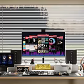 Modern Computer Workstation Setup With Main Monitor Speakers Headphones And Peripherals