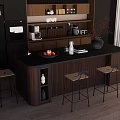 Modern Restaurant Kitchen Interior With Dark Island Counter Bar Stools Appliances And Plants