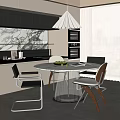 Modern Restaurant Interior Design With Open Layout Dining Table Chairs And Pendant Light 3d model