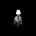 Dark Colored Bedside Table With Black Base Table Lamp And Natural View Outside Window