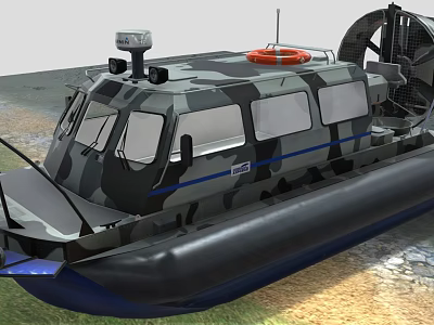 Camouflage Painted Yacht With Black Hull Orange Lifebuoy And Propeller Thruster 3d model