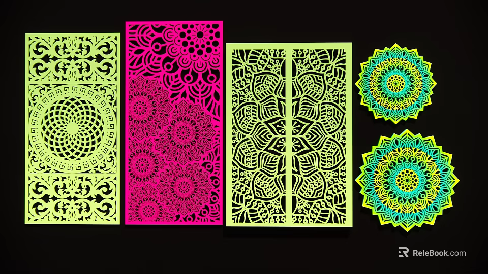 Vibrant Decorative Wall Hangings With Intricate Floral And Geometric Patterns For Home Decor 3d model 