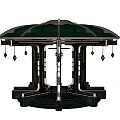 Modern Circular Architectural Structure With Black Gold Frame Steps And Hanging Ornaments 3d model