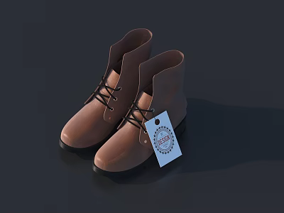 Stylish Brown Ankle Boots With Lace Up Design And Black Soles Featuring Attached Tag 3d model