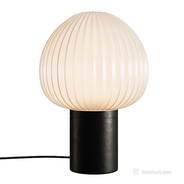 Stylish Modern Table Lamp With White Ribbed Shade And Black Cylindrical Base 3d model 