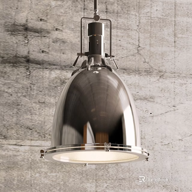 Modern Dome Shaped Pendant Light with Shiny Stainless Steel Finish Against Rough Gray Wall 3d model 