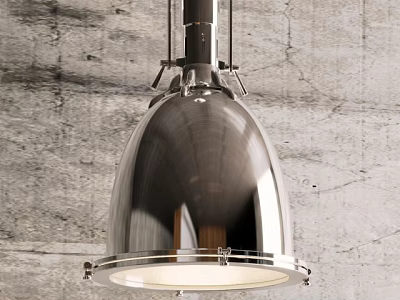 Modern Dome Shaped Pendant Light with Shiny Stainless Steel Finish Against Rough Gray Wall 3d model