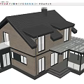 Modern Detached Villa With Wooden Exterior Large Windows Black Roof And Glass Railing Balcony