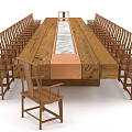 Rustic Wooden Conference Table With Glass Center And Surrounding Wooden Chairs