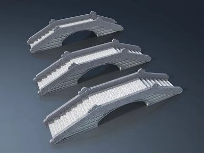 Three Gray Stone Arch Bridge Models With Steps And Railings On Dark Background 3d model