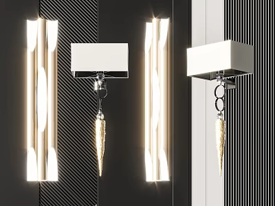 Modern Elegant Wall Lamps With White Shades Chrome Brackets And Crystal Pendants 3d model