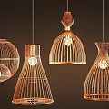 Pendant Lights with Various Openwork Shapes Brushed Copper Finish for Modern Interior Decor 3d model