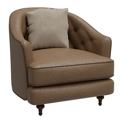 Stylish Brown Leather Accent Chair With Beige Cushion Tufted Armrests And Wooden Legs 3d model