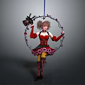 Fantasy Character And Creature With Curly Hair Red Black Outfit And Flower Wreath Hoop