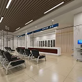 Spacious Waiting Area With Black Chairs Reception Desk Wooden Ceiling Light Strips And Glass Partitions
