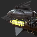 Steampunk Airship With Metallic Hull Glowing Windows Propellers And Mechanical Wings