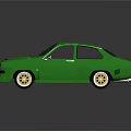 Green Modified Sporty Car With Black Roof Rear Spoiler And Gold Wheels