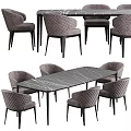Modern Dining Table Set With Marble Top Gray Quilted Back Chairs And Black Legs