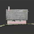 Red Residential House Model With Gray Roof Chimney Grass And Path