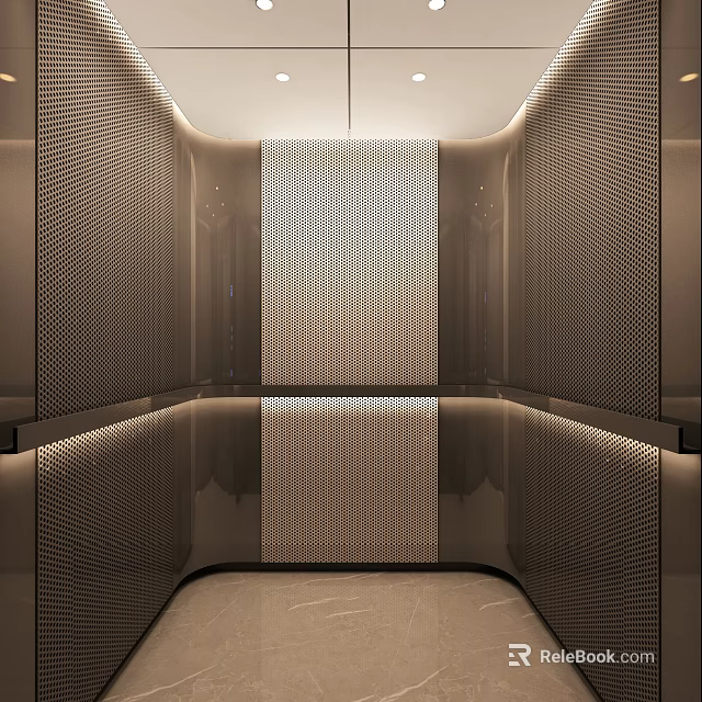 Elevator Modern Interior Design with Perforated Metal Panels and Ambient Lighting 3d model 