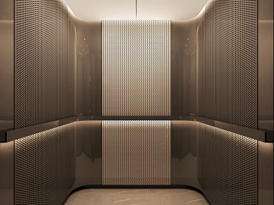 Elevator Modern Interior Design with Perforated Metal Panels and Ambient Lighting 3d model